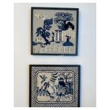 Pair of Framed ï¿½Blue Willowï¿½ Textile Hanging Wall