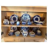 6pc Smoke Pedestal Compotes, 21pc Willow Ware