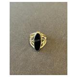 14K Yellow Gold Black Onyx Oval Cabochon Ring,