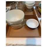 6- Clear, 3- White PYREX Mixing Bowls (Glass),