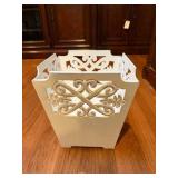White Decorative Wooden Wastebasket, Antique