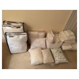 Basket and Bags of Linens, Pillows for Queen Size