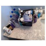 14 Bottles of Hand Soap and Sanitizer, Basket of