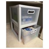2 Tiered Storage Bin Filled with Tooth Paste,