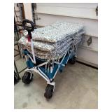 White/ Blue Pull Behind Beach Cart, 6 Floral