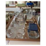 6 Pewter Cups, Glass Pitchers, 6 Glass mugs, 2