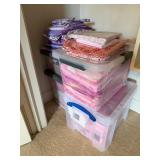 4 Bins of Pink and Purple Fabrics, Most with