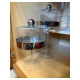 Pair of Clear/ Silver Glass Cloche Dome Pedestal