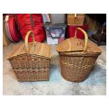 2 Handcrafted Bamboo/Cane Double Lid Picnic