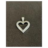 10K White Gold Heart Pendant with Clear Stones-
