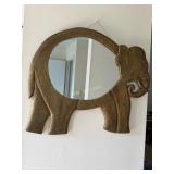 Elephant Designed Gold Tone Wall Hanging Mirror,