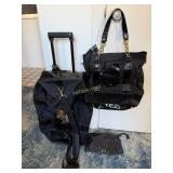 IMan Black Tote Bag with a Croc Embossed Pattern,
