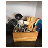 Wooden Divided Utensil Holder with Variety of