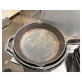 4- Large Cast Frying Pans, 2pcs are Lodge, 1