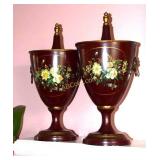 Pair of decorative samovars with floral