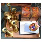 5 brass candle stick holders, Faberge Spring Egg