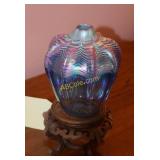 Hand blow glass vase with stand, artist signature