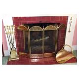 7 piece brass fireplace set to include: screen,