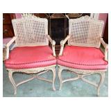 Pair of French Louis XIV Style Cane Armchairs.