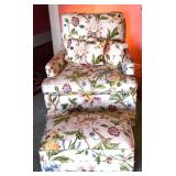 Floral pattern chair & ottoman.