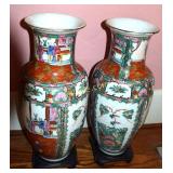 Pair of oriental style tall decorative vases.