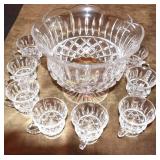 Cut glass punch bowl & 8 matching glasses.