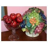 Porcelain fruit centerpiece & cut glass compote