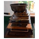 Various bake ware, cutting boards, roasting pan,