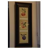 Decorative framed fruit prints.