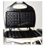 Waffle iron, flask, cast iron trivets, tool box,