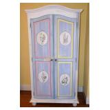 Hand painted armoire with bun feet. 75" x 37" x