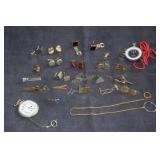 Lot with various cuff links, pocket watch, stop