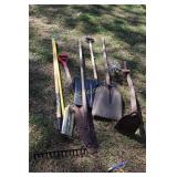 Yard tools to include rake, shovel, long handled