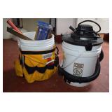 Bucket with various hand tools & shop vac