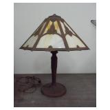 Leaded glass lamp w/ iron base