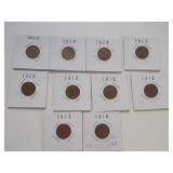 10 Wheat pennies 1916,17,18,19,20,25,27,28,29,29S