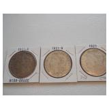 3 Silver Dollars 1921, 21S, 21D Morgan Ea Each x