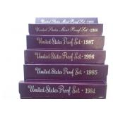 6 US Proof sets 1984, 85,86,878,88,89 Ea Each x 6