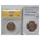 2 Susan B Dollars 1981 PF70 Cameo, 1990P Proof