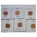 6 Pennies 3 UNC 1967,68S,69S, 3 Proof