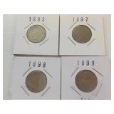 4 Liberty Nickels 1883, 97,98,99 Ea Each x 4