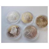 5 Silver Dollars 2-86 S & P, 89P, 90P, 92W UNC Ea