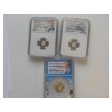 3 Dimes 04S PF69 Cameo, 19S Silver PF70 NGC, 22S
