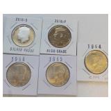 5 Kennedy Half dollars 1964, 66, 65,66S Proof,