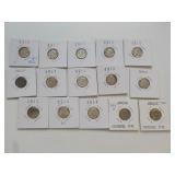 15 Roosevelt dimes 13-1946-64, 2 Obverse Rims