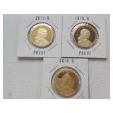 3 Sac Dollars Proof 2018S, 19S, 21S Ea Each x 3