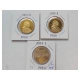 3 Sac dollars Proof 2008S, 90S, 10S Ea Each x 3