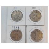 4 Walking Liberty halves 1917, 41, 42, 45 Ea Each