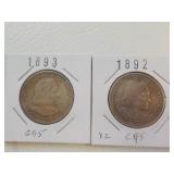 2 Half dollars Columbian Expo 1892, 1893 EA Each