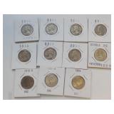 11 Silver Quarters 1942-1964D UNC, 2018S Ea Each